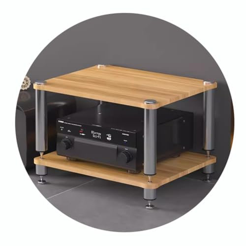 HiFi-Regal mit 4 Ebenen, AV-Regal, HiFi-Ständer, Plattenspielerständer, Geräte, Schrank, Audio-Rack mit stoßdämpfenden Füßen, Audio-Video-Komponenten, Holzfarbe, 60 x 48 x 40 cm
