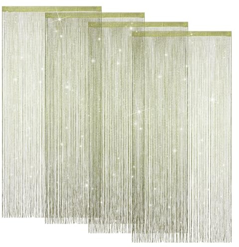 4 Pieces Glitter String Curtains Doorway Beads Curtains, 39 x 79 Inch Hanging Fringe Hippie Room Divider Door String Curtain Boho Doors Tassel for Doorways, Windows, Closet, Privacy Decor (Green)