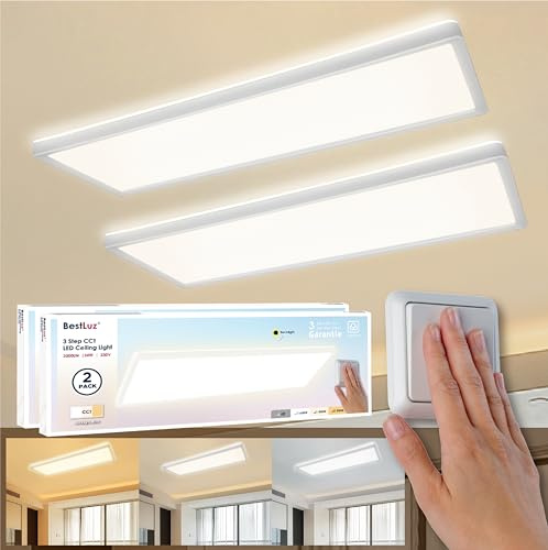 BestLuz Deckenlampe LED Deckenleuchte, Dreistufige CCT 3000K/4000K/6500K 58x20CM 24W 3000LM IP44 Deckenleuchte Flach mit Backlight-Effekt LED Panel für Wohnzimmer Küche Badezimmer, (2 Stück)