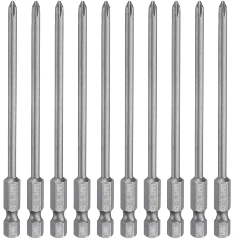 QUARKZMAN 10pcs Embout de tournevis cruciforme Phillips #1 PH1 Tige hexagonale 1/4 4 (100mm) Long en acier S2 magnétique de qualité industrielle0.138 (3.5mm) Tige