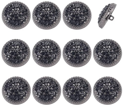 PLIGREAT 12 Stück Strassknöpfe 25mm Rund Glänzend Schwarz