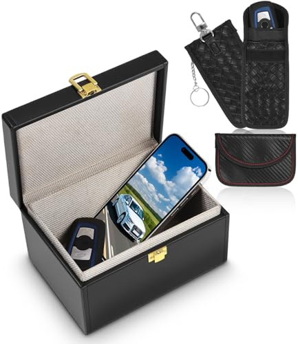 Zofory Keyless Go Schutz Autoschlüssel Box & 3 Faraday Bag, Faraday Box & Faradayschutzhülle für Sicheren Schutz, Geeignet zum Schutz von Handys, Kreditkarten und Autoschlüsseln