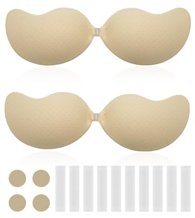 TUONYIS 2 Piezas Sujetador Invisible Adhesivos, Sujetador Push Up, con 10 Piezas Cinta Adhesiva de Doble Cara, Espalda Descubierta, Reutilizable