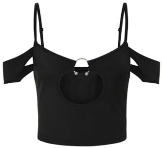 Banned Nerissa Top corto negro con tirantes recortados estilo gótico punk alternativo, Negro, S
