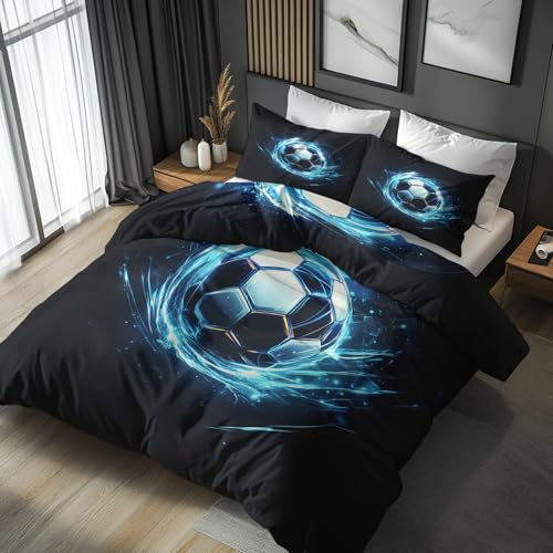 Funda Nordica Cama 90 Futbol Niño, Funda Edredon 135x200 y 1 Fundas de Almohada 50x75, Juego de Ropa de Cama de 2 Piezas Microfibra Suave con Cremallera NjKa128