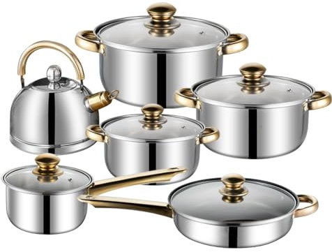 Juego de utensilios de cocina de acero inoxidable, 12 ollas y sartenes con mango extraíble, sartenes y cacerolas con tapa, compatible con todas las estufas