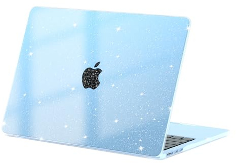 eleger Glitzer Hülle kompatibel mit MacBook Air 13 Zoll M5 M4 M3 M2 [Farblich passend zum Mac], Release 2026 2025 2024 2022, transparente Hartplastik Schutzhülle für MacBook Air 13,6, Himmelblau