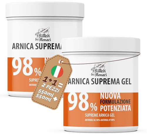 Arnica Suprema per Cavalli Uso Umano Forte 98% Gel per Massaggi Rilassanti con Lavanda, Menta, Vitamina E, Crema Arnica per Muscoli e Articolazioni 100% Made in Italy - I Rimedi dei Monaci 2x550ml