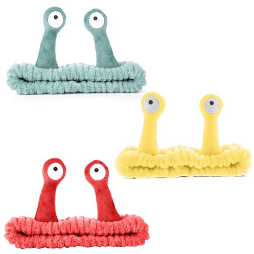 KFHENSOMR haarband kosmetik 3 Stück spa gadgets für frauen lustige schminken stirnband skincare zubehör headband schnecken gift Spa-Stirnband niedliches weiches Korallenvlies Hautpflege-Haarband