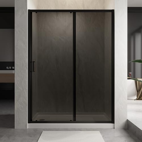 AQUARA 1400mm Sliding Shower Door for Wetroom, 6mm Easy Clean Tempered Glass Sreen Cubicle, Reversible, Matte Black Enclosure