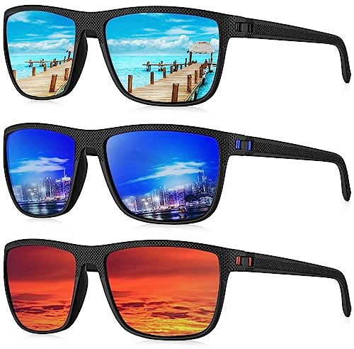 HENGOSEN Sonnenbrille Herren Polarisiert Sunglasses-Men: Sport Sonnenbrille Verspiegelt UV400 Schutz Fahren Angeln 3 PACK