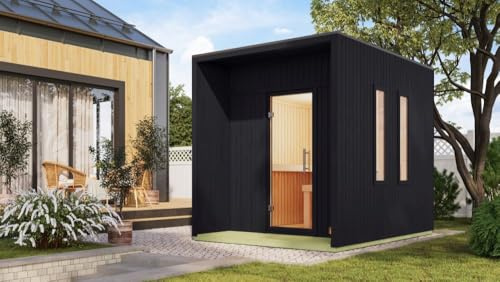 Chillroi Karibu 73 mm Saunahaus Lejana inkl. Saunaofen mit eingebauter Steuerung 9 kW naturbelassen oder schwarz (schwarz)