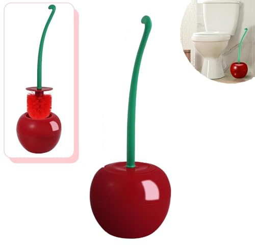 Brosse Toilettes WC Cerise – Ensemble de Brosse WC Fantaisie avec Support Caché pour Salle de Bain, Balai WC Pratique avec Manche Antidérapant (1PCS)