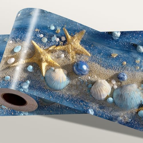 IOHEFY Ocean Starfish Wallpaper Border 196x4 Inch Peel and Stick Wall Border Self Adhesive Beach Seashell Design Removable Vinyl Trim for Living Room Bedroom Bathroom Kitchen Coastal Decoration