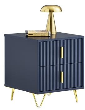SoBuy comodino con 2 cassetti moderno L40xP40xA47cm camera letto | Tavolino multifunzionale per camera da letto e soggiorno, finitura blu elegante, FBT115-B