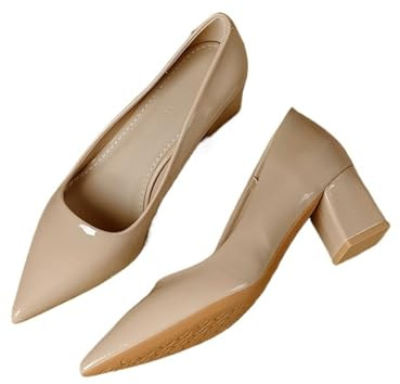 Brudskor, basic pumps, spetsskor, höga klackar, båtskor för kvinnor, kvällsskor, platta vita bröllopsskor, Khaki 7 cm, 37 EU