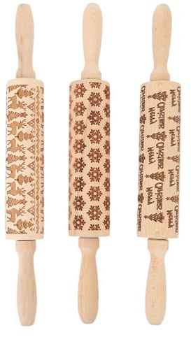 Mattarello in legno goffrato durevole inciso motivo natalizio strumento da cucina per cuocere pasta, pasta per biscotti e altro ancora