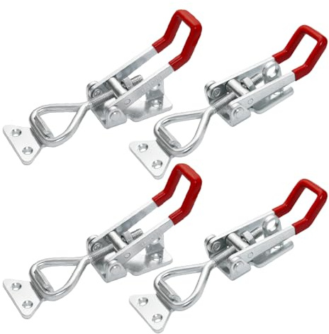 POWERTEC 4PK Heavy Duty Toggle Clamp Latch, 1320 lbs Holding Capacity, 4003 Adjustable Quick Release Pull Action Latch with Lock Hole for Smoker, CNC, Woodworking Jigs & Fixtures (20347-P4)