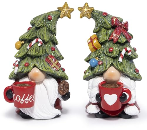 Hodao Christmas Elf Figurines with Tree Hats, Coffee Cup Elves Holiday Table Decorations, Cozy Festive Home Decor Accents for Living Room, Fireplace Mantel, Dining Table (Red)