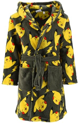 Pokemon Bademantel Jungen, Pikachu Design Weicher Fleece Morgenmantel, Größen 4 bis 12 Jahre