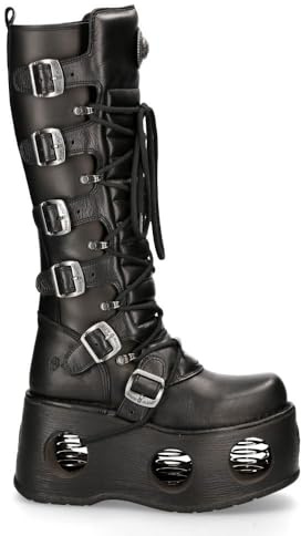 New Rock M-272-S2 Neptuno Metallic Knee High Black Leather Gothic Boots - Black 6