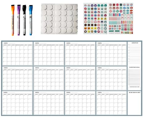 Djowyh Calendrier effaçable à sec - 140 x 86 cm - Sans date - Avec stylos et autocollants magnétiques - Calendrier mensuel effaçable - Pour femmes, étudiants, enseignants, travail, étude, maison