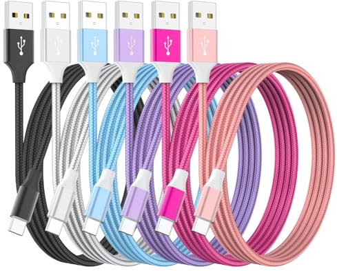 HKYUSHINE USB C Charger Cable, 6Pack 3/3/3.3/6/6/10FT 3.1A Type C Charger Fast Charging Braided for iPhone 16 15 Pro Max,Samsung S25 S24 Z Flip Fold, Pixel 6/7/8, Huawei, PS5, Switch