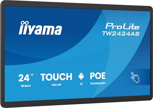 iiyama Prolite TW2424AS-B3P 60.5 cm 23.8 Inch Full HD 10 Point Multitouch Capacitive Android 14 USB-C Out Audio in USB3.2/2.0 RJ45 PoE WiFi Bluetooth SD Slot Anti-Glare iiSignage² 24/7 6H
