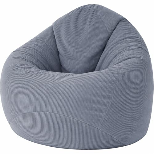 GlückBean Sitzsack Cord XXL mit EPS-Perlen Füllung – Ergonomischer Bean Bag Sessel für Erwachsene & Kinder – Weich, Formstabil & Pflegeleicht – Indoor Lounge Sitzsack (Grau, XXL)