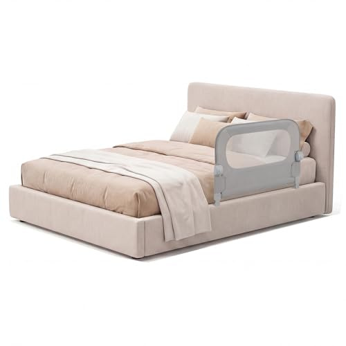 COSTWAY Bettgitter klappbar, 80 x 60 cm Bettschutzgitter mit abnehmbarem Oxford-Bezug, U-förmigem Gestell & Gurt, Kinderschutzgitter, Rausfallschutz für Kinderbett Elternbett Boxspringbett (Grau)