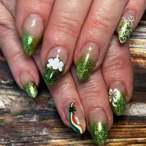 Lot de 24 matériaux ABS à coller sur les ongles, finition scintillante et trèfle pour les fêtes qui apportent de l'élégance aux paillettes et aux arc-en-ciel, motif trèfle à quatre feuilles pour les