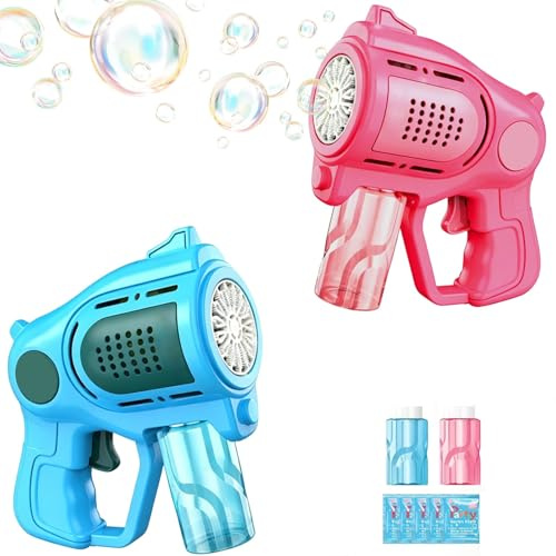2 Seifenblasenpistole für Kinder, Seifenblasenmaschine, Automatische Seifenblasenmaschine mit Seifenblasenflüssigkeit, Seifenblasen Pistole, Geschenke für Sommer Party, Indoor Outdoor Aktivitäten