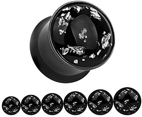 KUBOOZ(1 Pair Simple Black Gold-foil Ear Plugs Tunnels Gauges Stretcher Piercings 9/16