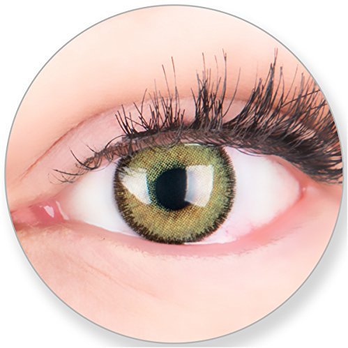 Glamlens Kontaktlinsen farbig grün ohne und mit Stärke - mit Kontaktlinsenbehälter. Sehr stark deckende natürliche grüne farbige Monatslinsen Maigrün 1 Paar weich Silikon Hydrogel-2.5 Dioptrien