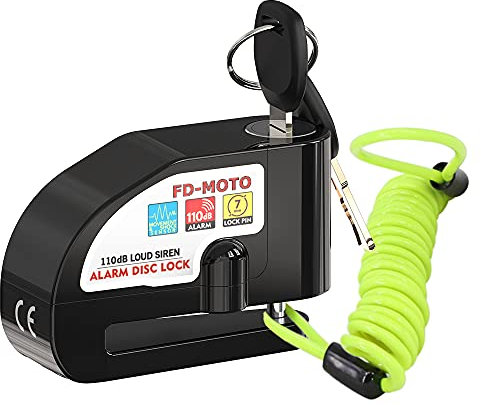 FD-MOTO 110dB Alarm Disc Brake Lock Black + Free Carry Pouch and 1.5M Reminder Cable Anti-Theft Motorcycle Motorbike Security Lock