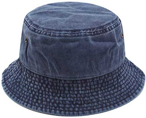 Yixda Vintage bomull fiskarhatt solhatt tvättad retro utomhus bucket hatt, marinblå, one size