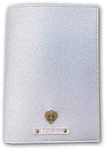 Nessis Manufactur Mutterpasshülle personalisiert mit Namen, Namensgravur & Symbol, Kunstleder, Schwangerschaft, Mutter-Kind Pass, Organzier, Ultraschallheft (Silber Metallic)