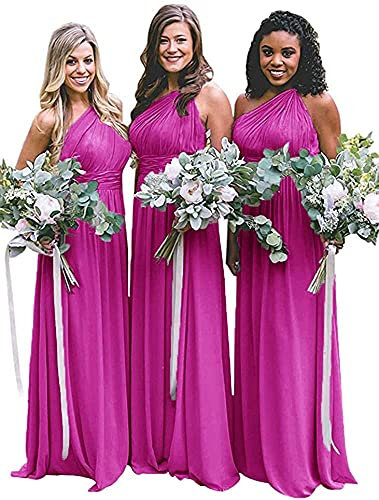N/ C Una spalla increspato abiti da damigella d'onore lunghi backless formale partito prom abito per le donne, Fucsia, 24 EU