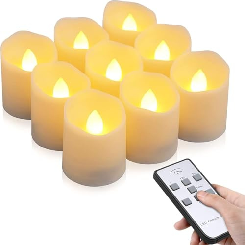 Aoreun led kerzen outdoor, led wachskerzen, 9 Stück teelichter led mit timer mit fernbedienung, flackernde flamme mit Batterie, 6 Stunden an und 18 Stunden aus für Halloween Hochzeit - Warmweiß