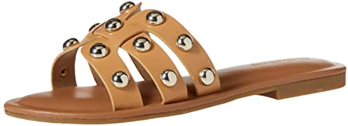 The Drop Damen Monika Flat H-band Slide Sandal, Doe Tan Nieten, Gr. 41 EU