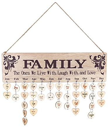 Calendario promemoria di compleanno in famiglia in legno