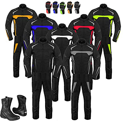PROFIRST Motorbike Suit For men’s, Motorcycle Waterproof Suits Jacket Trouser CE Armor For All Weather and Protective Suit, Armor Suit Racing Gloves - Motorbike Boots Leather Shoes