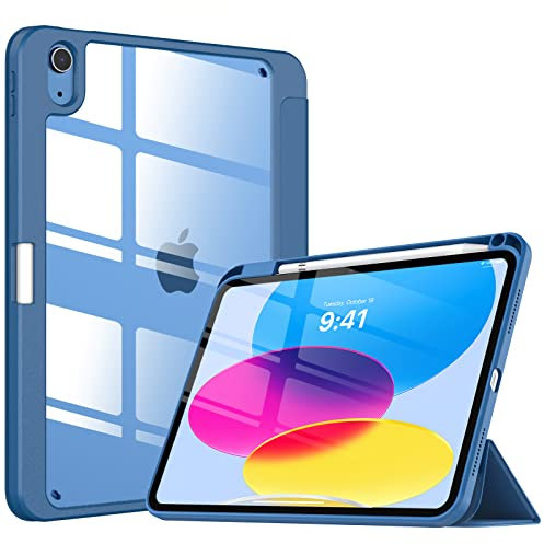 TiMOVO Case for iPad (A16) 11th Generation 11 Inch 2025, iPad 10th Generation Case 10.9 Inch 2022 with Pencil Holder,Slim Protective Cover with Clear Back Shell,Auto Wake/Sleep, Abyss Blue