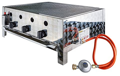 DEMA Edelstahl Gasbräter – 3-flammiger Gastrobräter mit 10 kW, Gasgrill & Tischgrill inkl. Grillrost