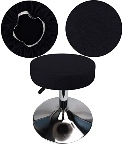 HuaLiSiJi Copri Sgabello Rotondo 30-40cm Fodera Sgabello Rotondo Tessuto di Lusso, Estensibile Resistente Alle Rughe Lavabile Antipolvere Morbido e Durevole (Nero, 1)