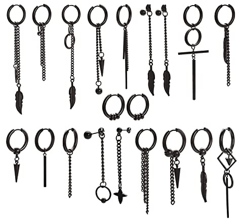 JOLCHIF 20 Stücke Herren Langkettige Kpop Ohrringe Set,Kette Punk Gothic Kreuz Kpop Ohrringe für Männer Frauen