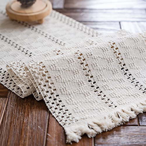 Macrame Table Runner Cream Beige Boho Table Runners with Tassels 12x71in