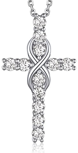 MomentWish Kreuz Kette Moissanite, 1,2 Karat Halskette mit Kreuz Anhänger Silber 925 Infinity Keltische Silberkette Schmuck Geschenke für Frauen und Herren