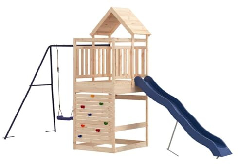 vidaXL Spielturm, Klettergerüst mit Kletterwand Rutsche Schaukel, Kinder Kletterturm mit Sandkasten, Spiel-Zubehör für Garten, Spielgeräte Spielplatz, Massivholz Kiefer
