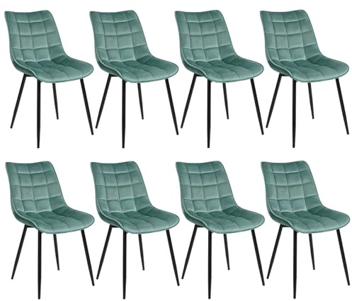 WOLTU Esszimmerstühle 8er Set, Küchenstühle gepolstert mit Rückenlehne | Sitzfläche aus Samt, mit Metallbeinen, bis 150 kg belastbar, für Wohnzimmer Küche Esszimmer, Türkis